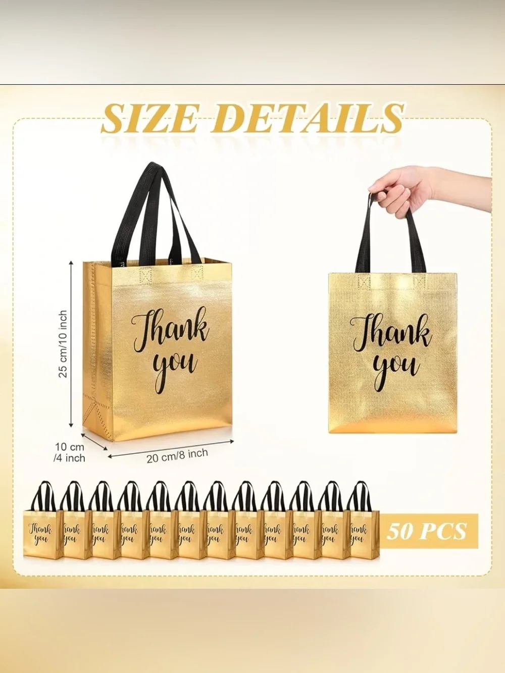 Total of 8 ‘Thank You Party Gold/Black Bags’